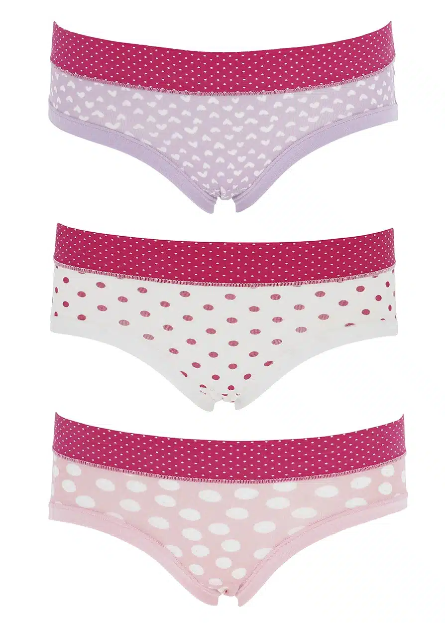 slip da bambina con bordino fucsia a pois di vari colori