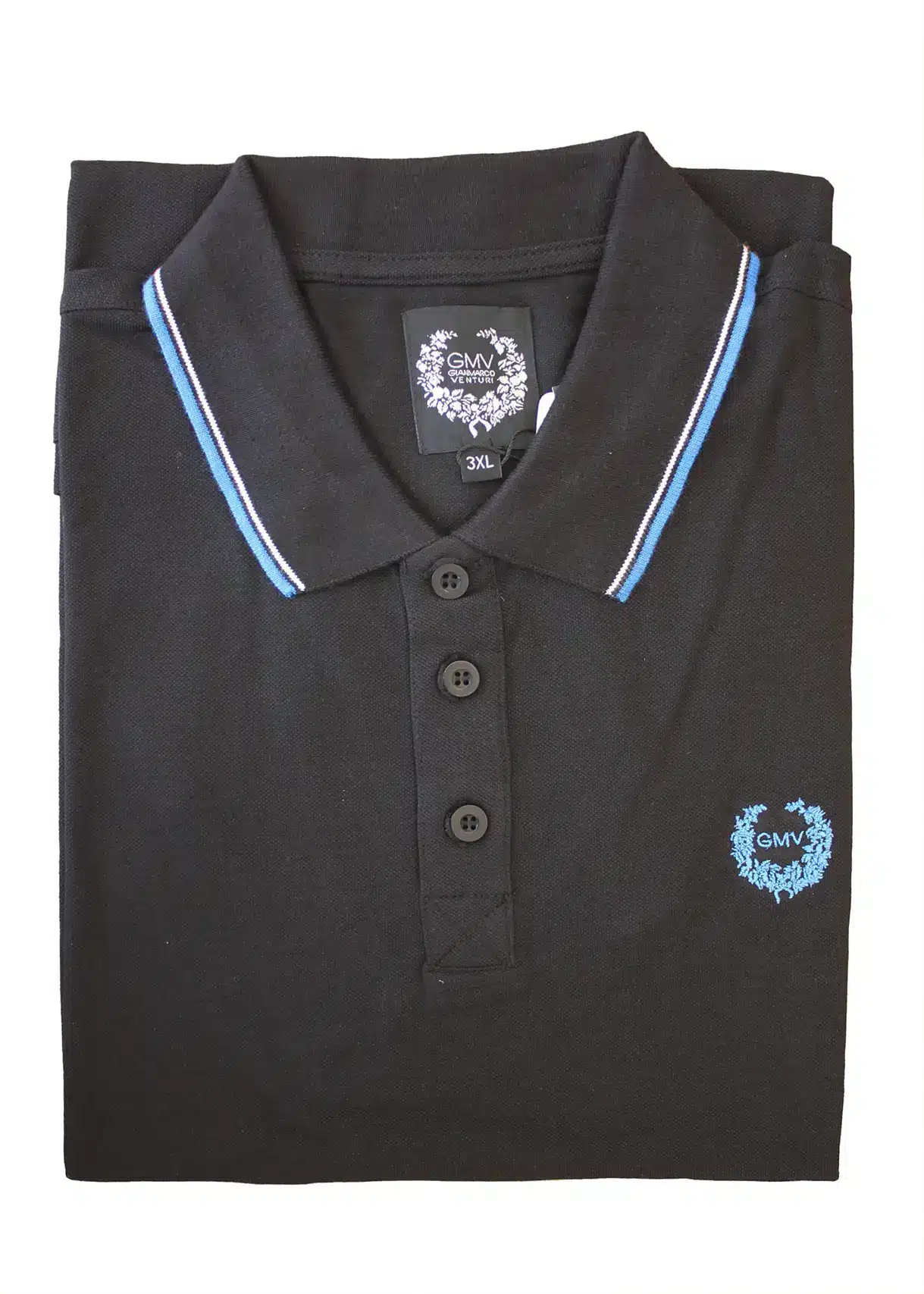 polo nera da uomo con logo gmv azzurro