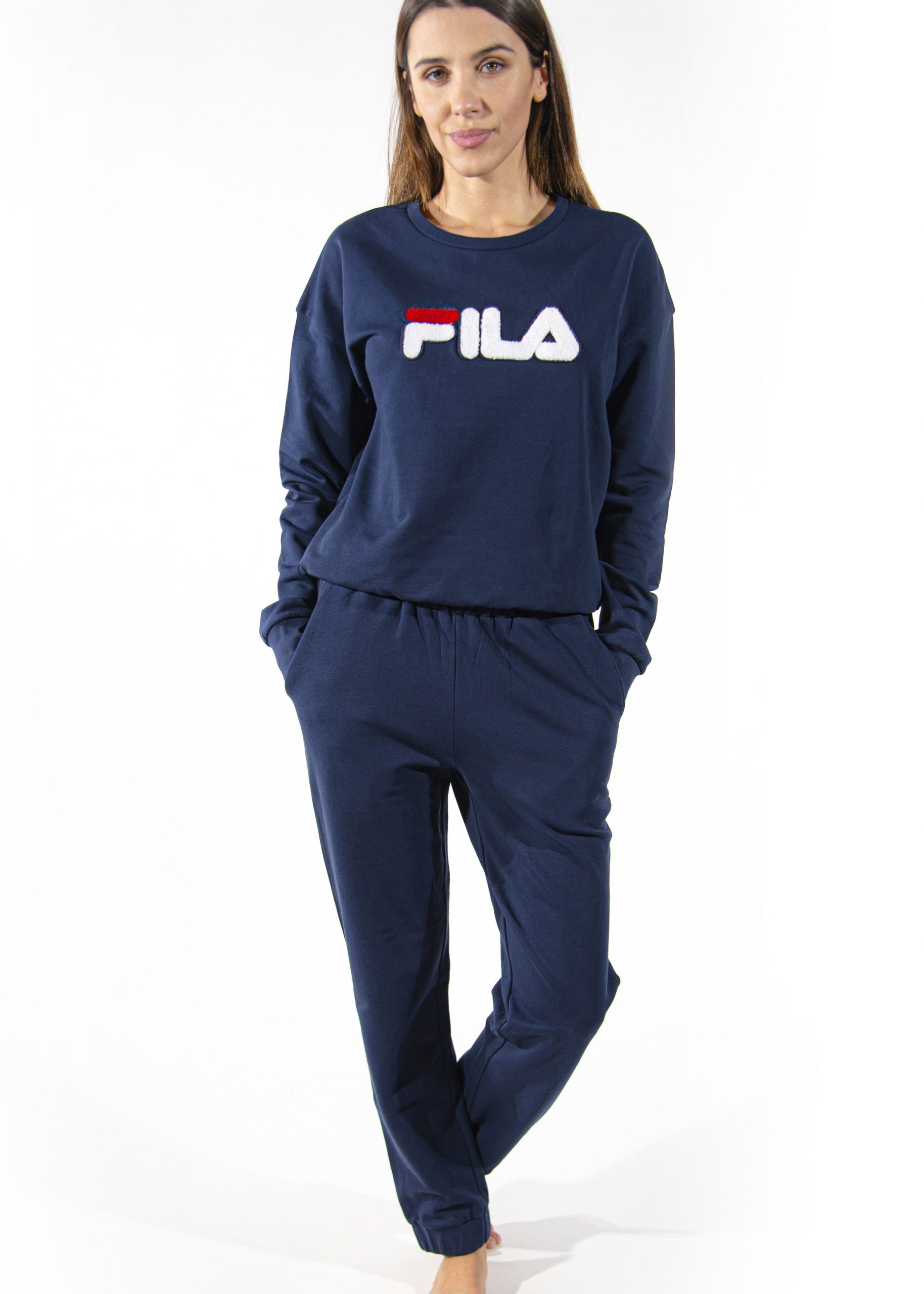 tuta blu femminile con logo fila in rilievo