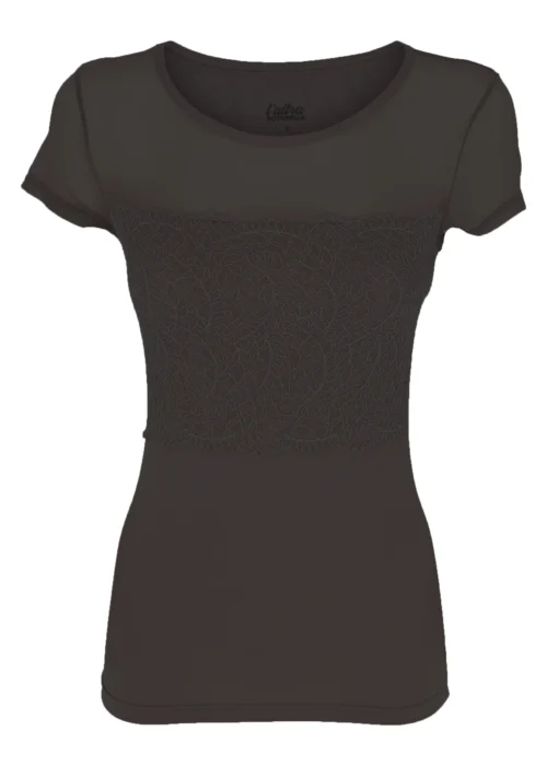maglia con tulle e pizzo di colore nero