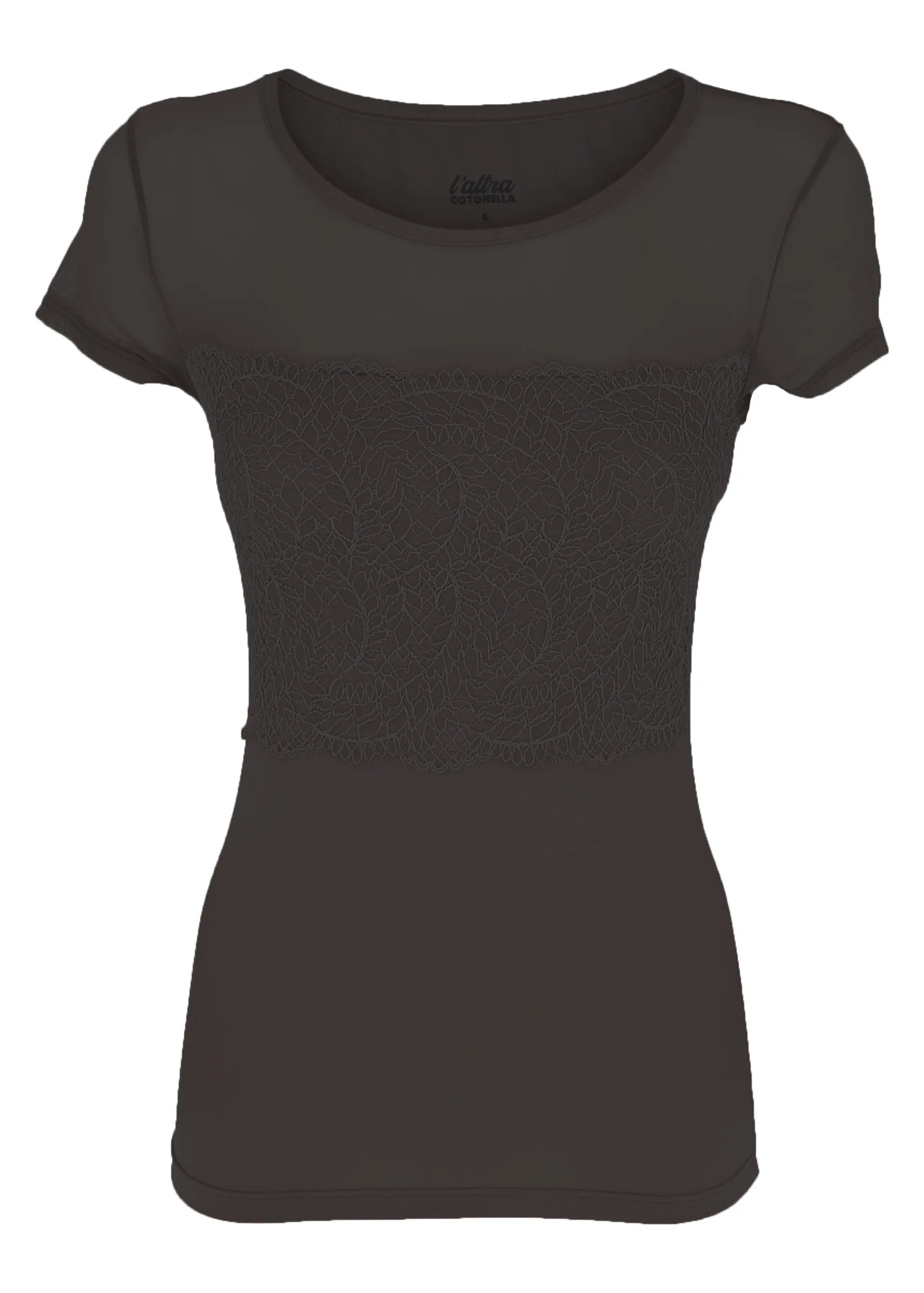 maglia con tulle e pizzo di colore nero