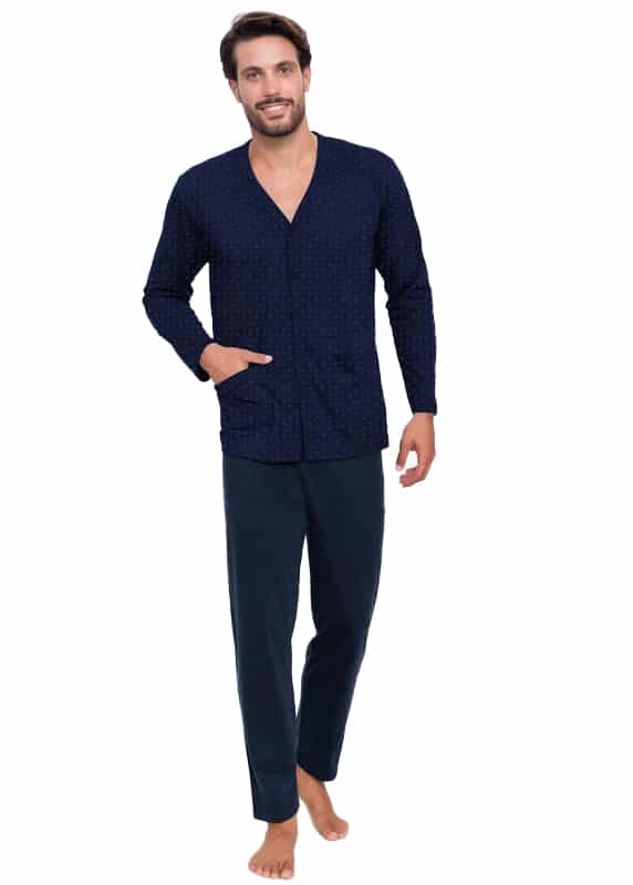 pigiama con bottoni di colore blu per uomo