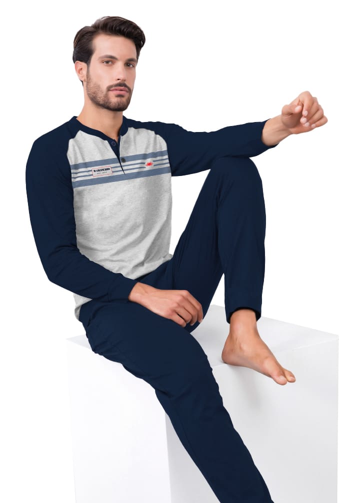 pigiama maschile con logo il granchio e linee blu