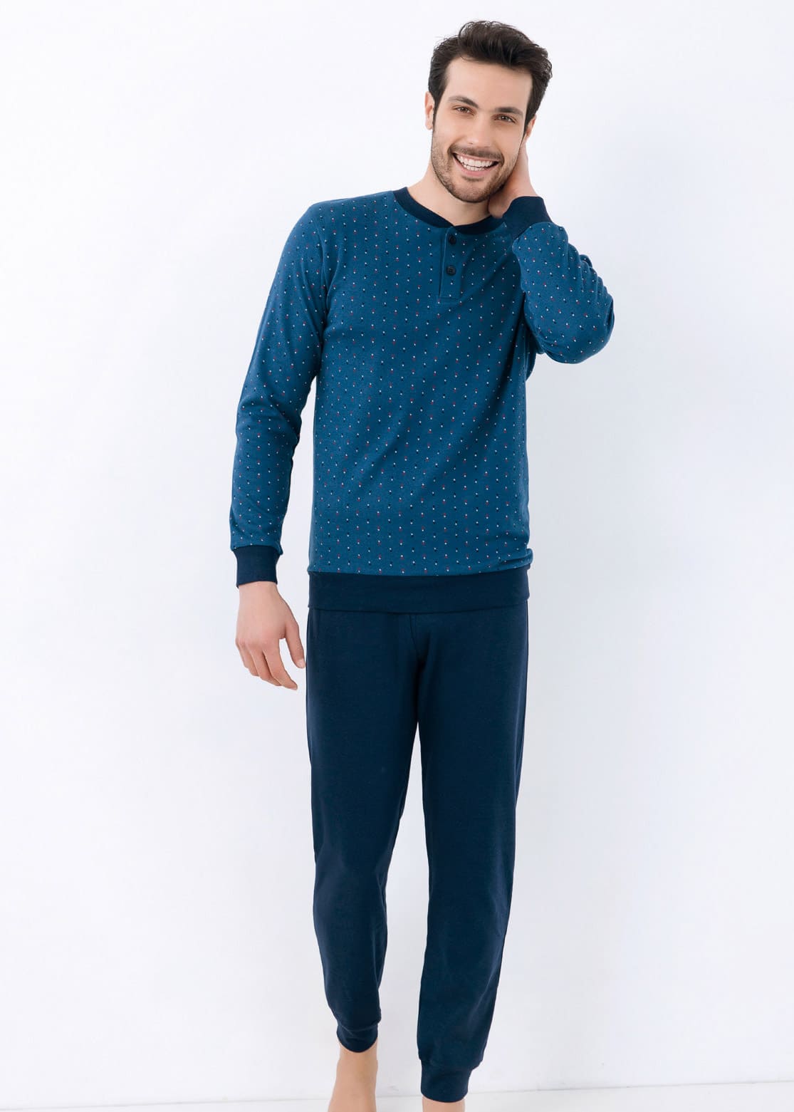 pigiama a maniche lunghe di colore blu da uomo