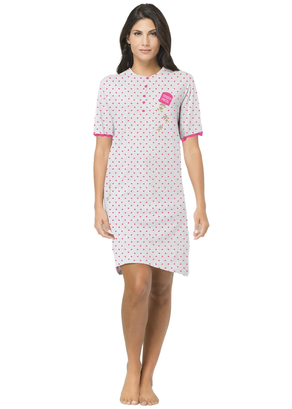 camicia da notte rosa con cuoricini