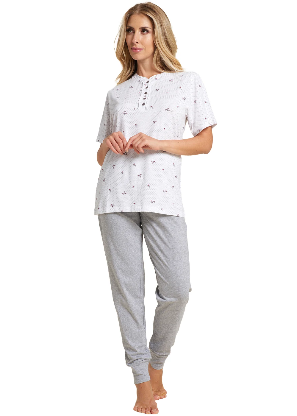 pigiama da donna con merletto di colore grigio