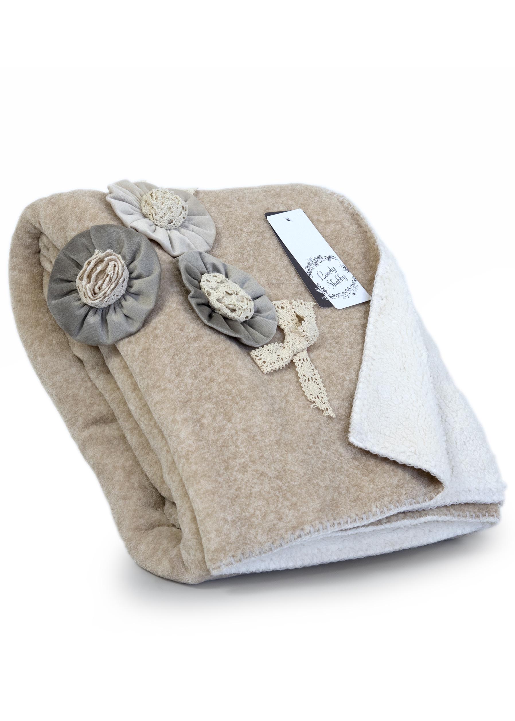 plaid in pile di colore beige con fiori