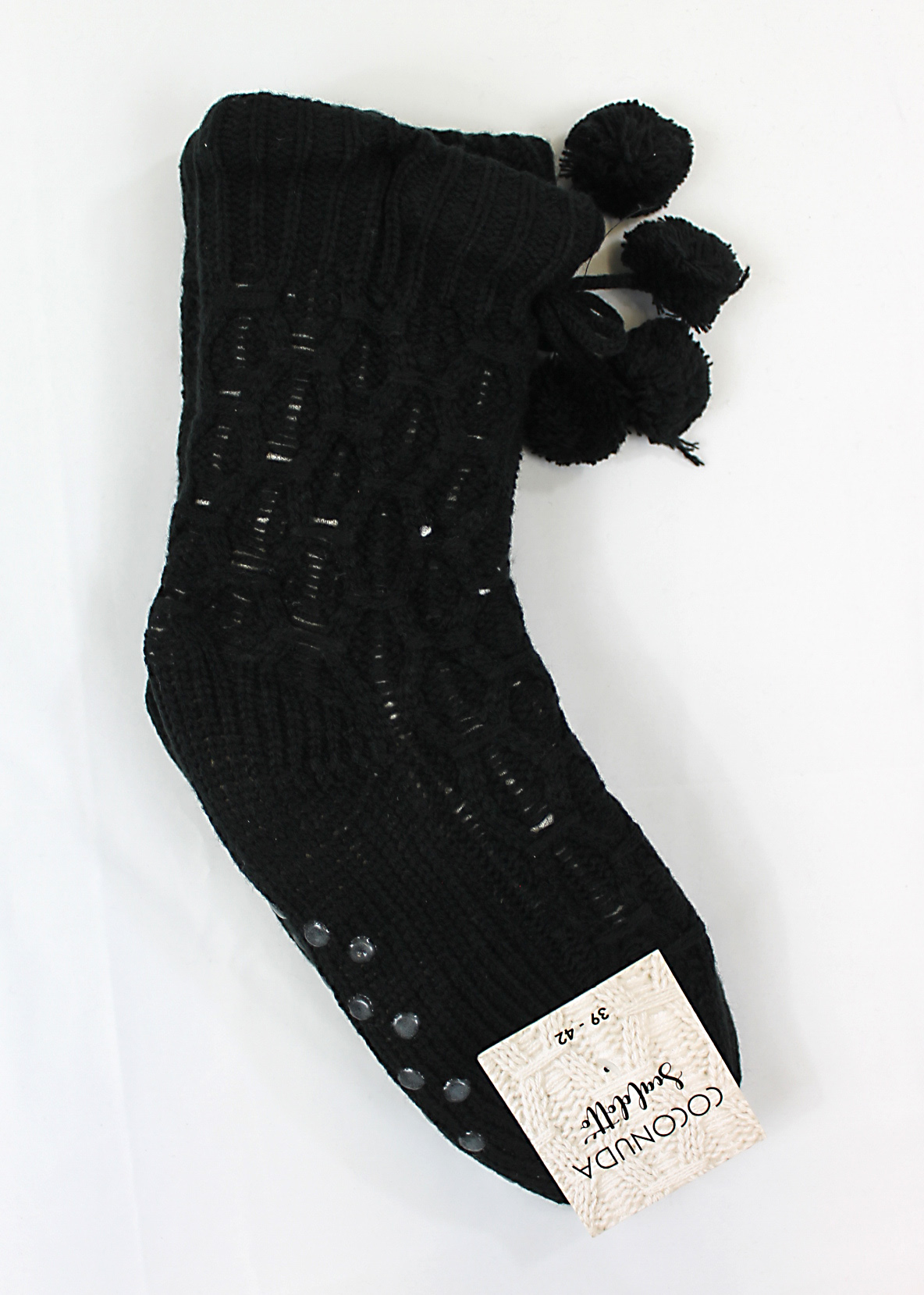 calzini scaldotto di colore nero con pom pom