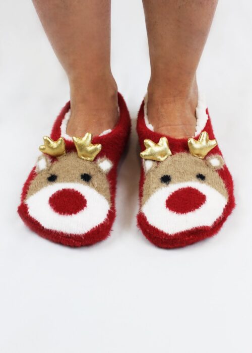 scarpe babbucce da donna con la renna di colore rosso