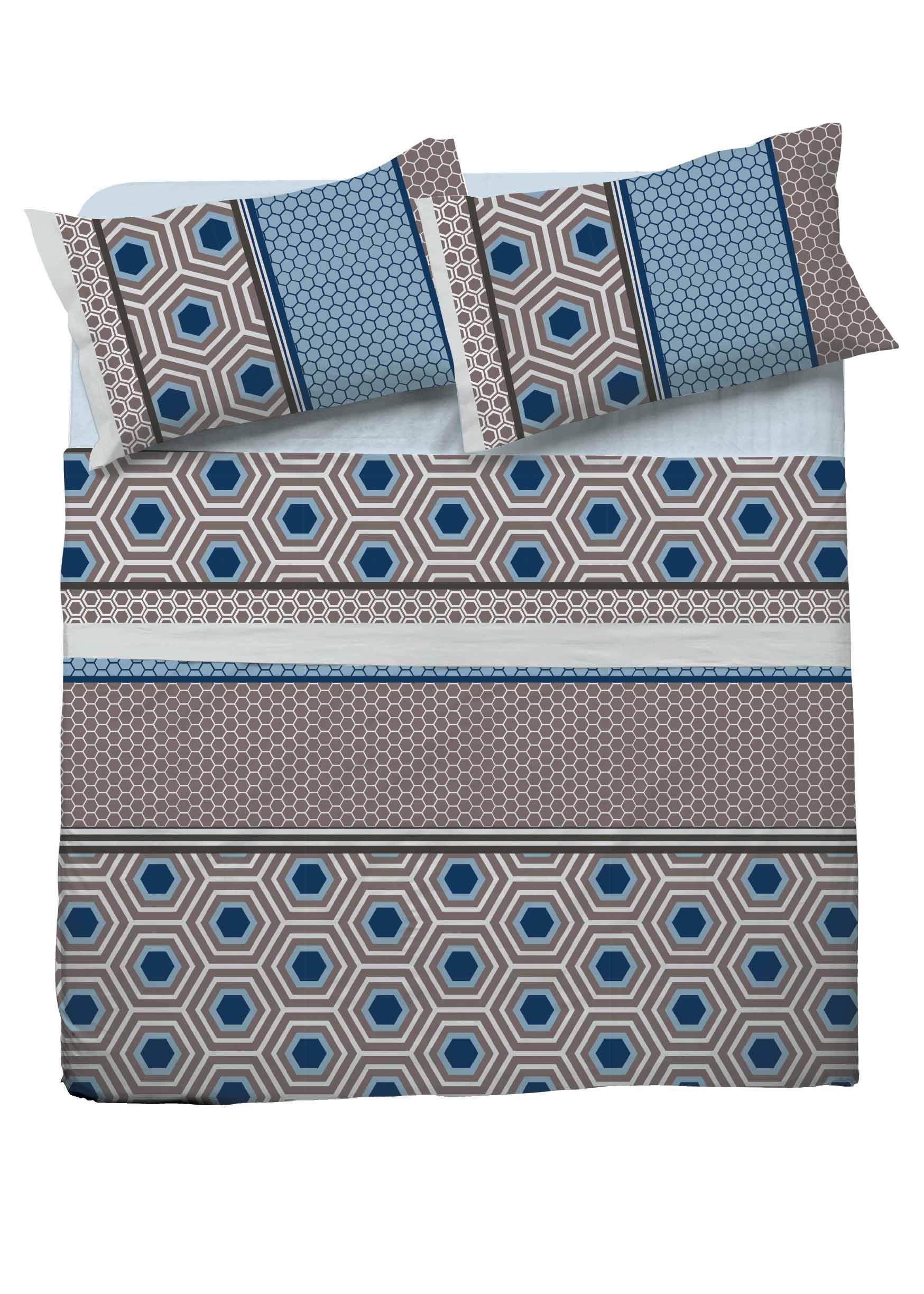 lenzuola per letto matrimoniale con esagono blu