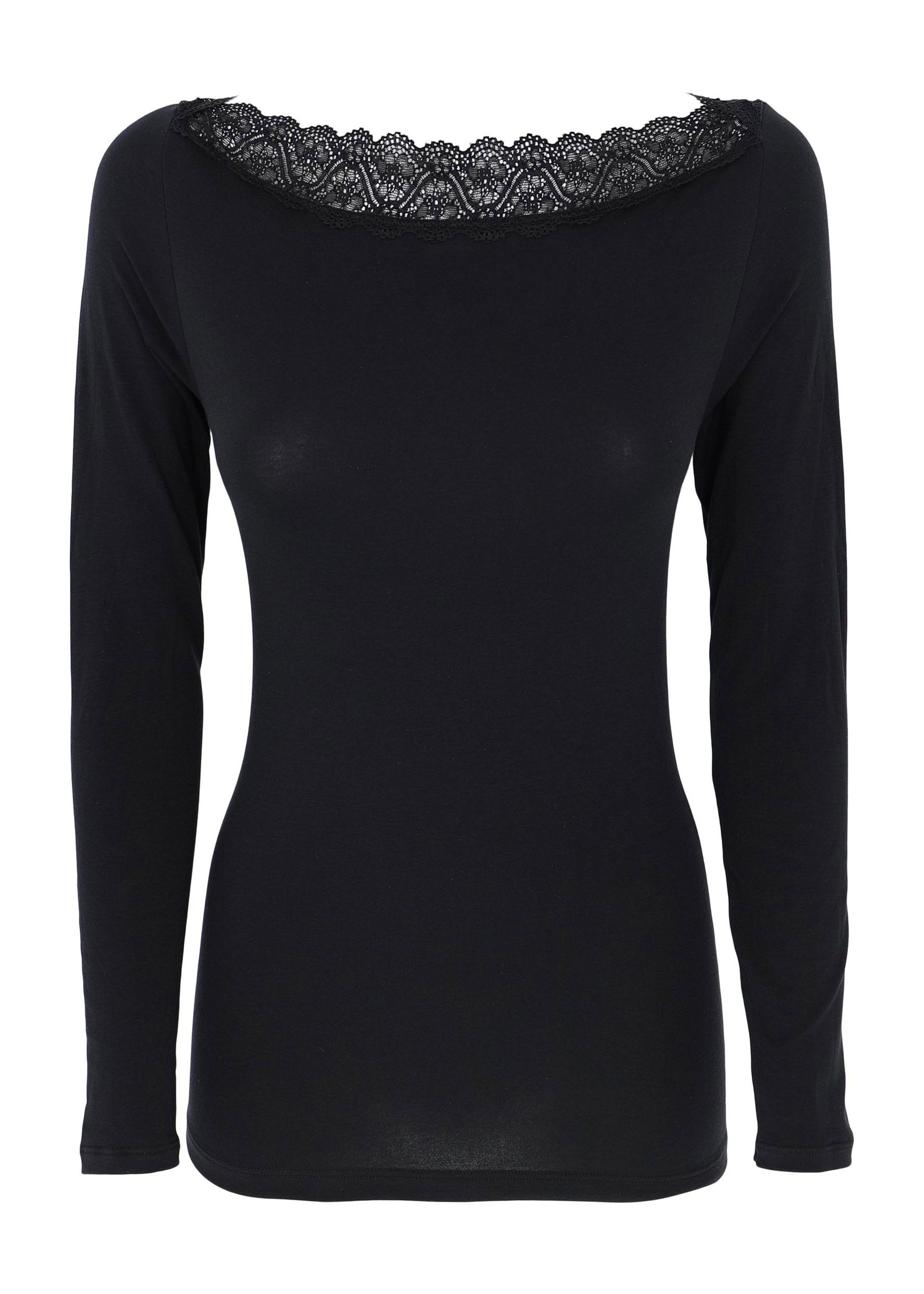 maglia nera con girocollo in pizzo