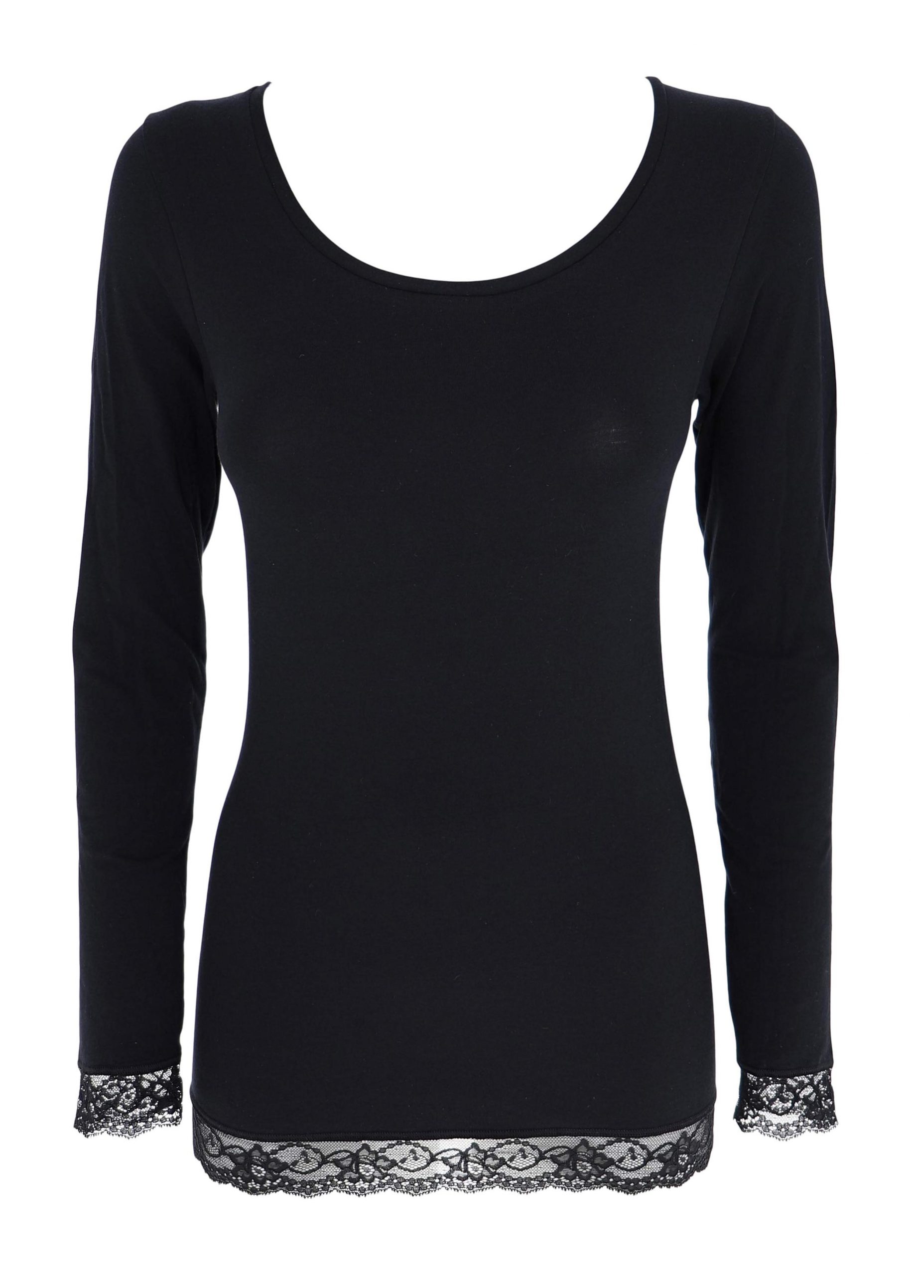 maglia girocollo con pizzo sui bordi