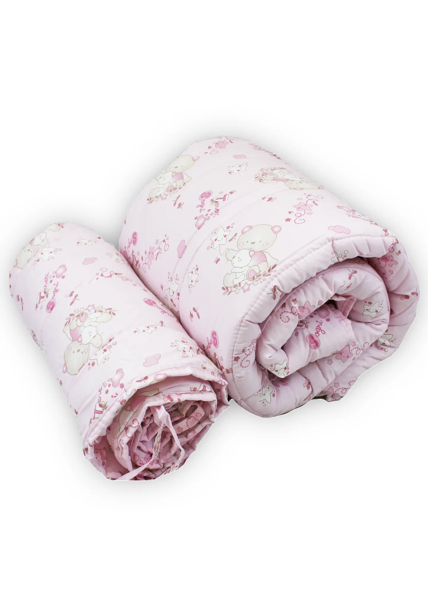 trapunta con paracolpi di colore rosa con orsacchiotti