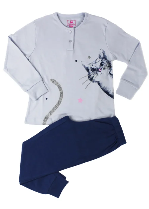 pigiama azzurro da bambina con gattino