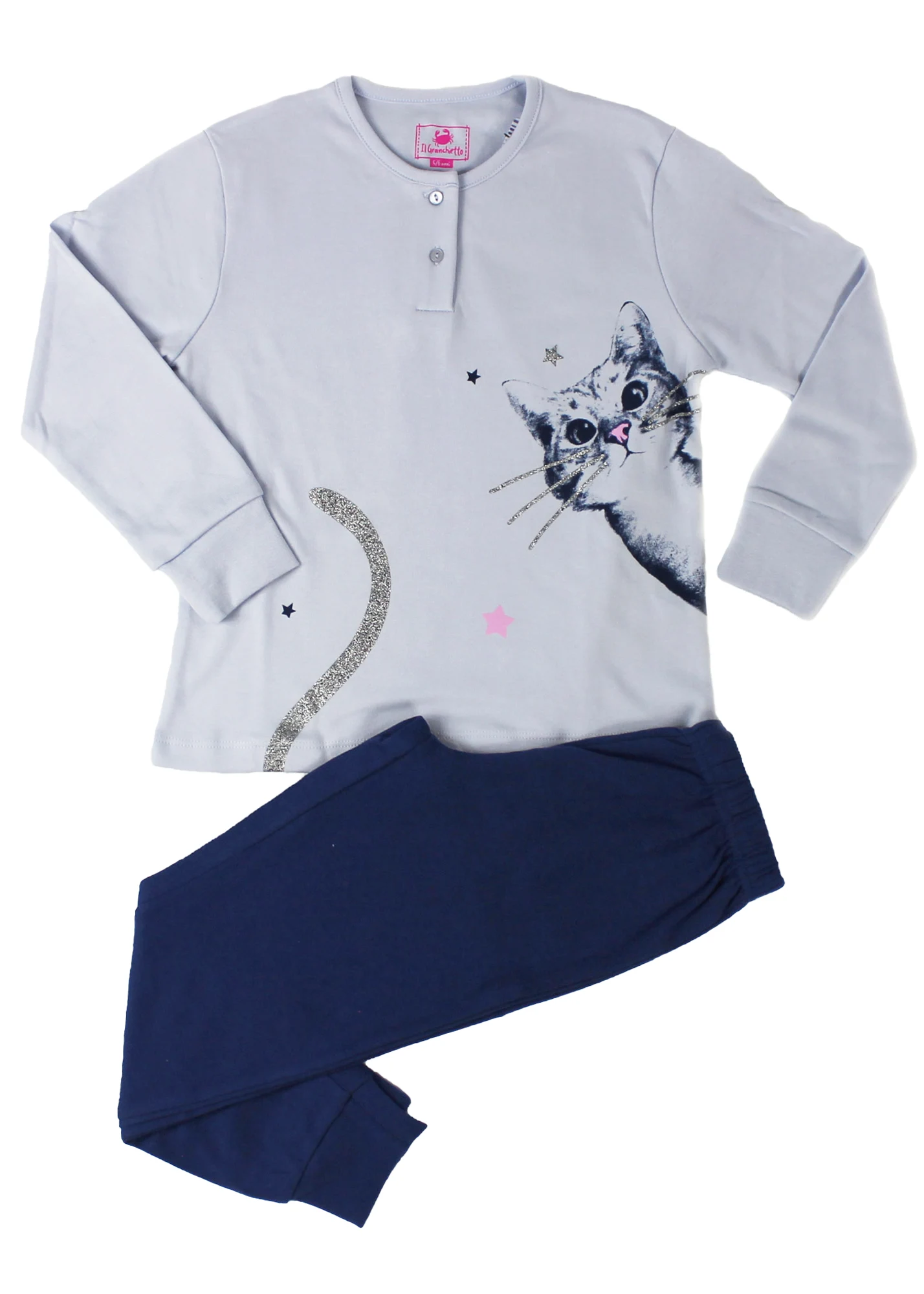 pigiama azzurro da bambina con gattino