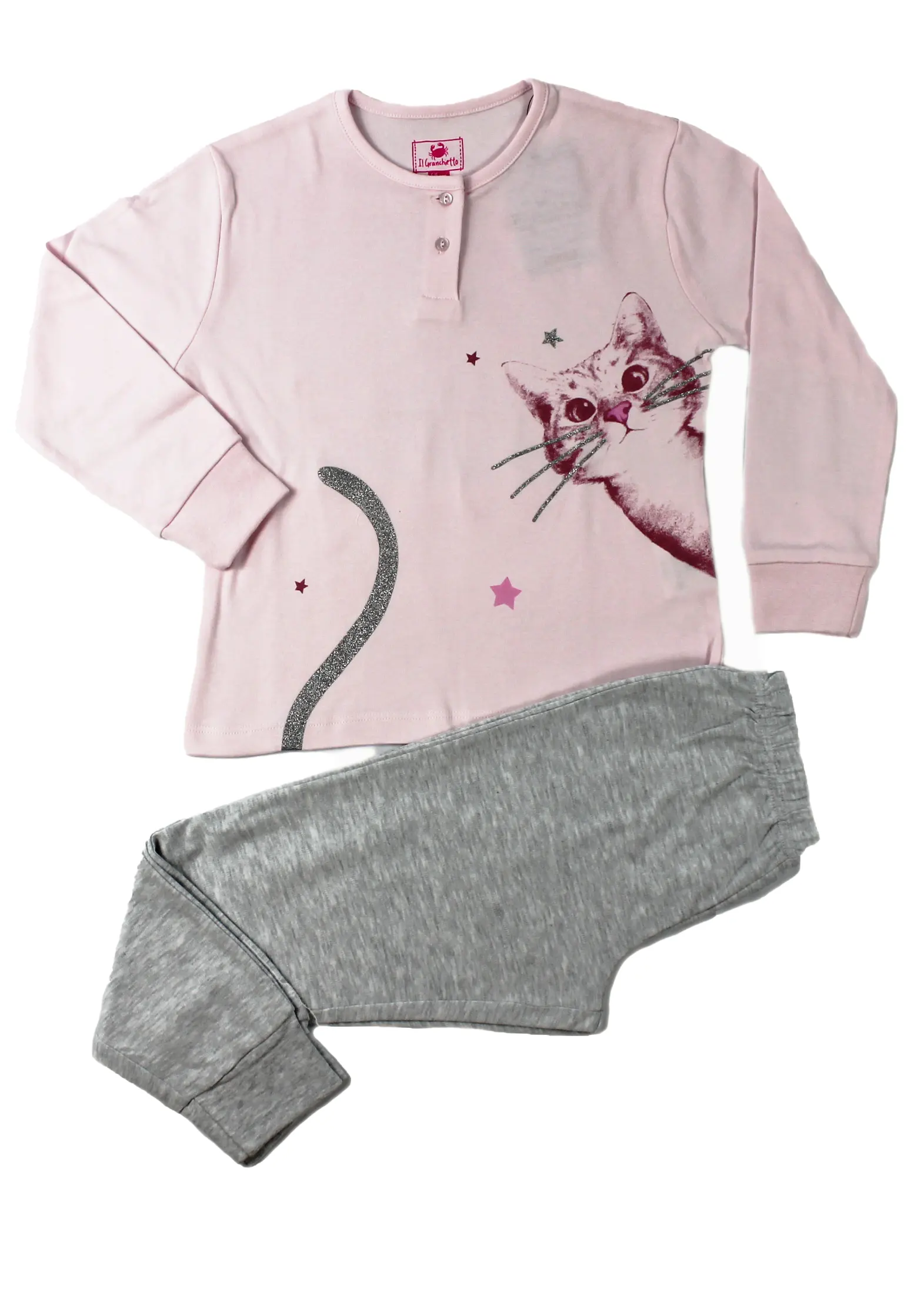 pigiama rosa con gatto per bambina