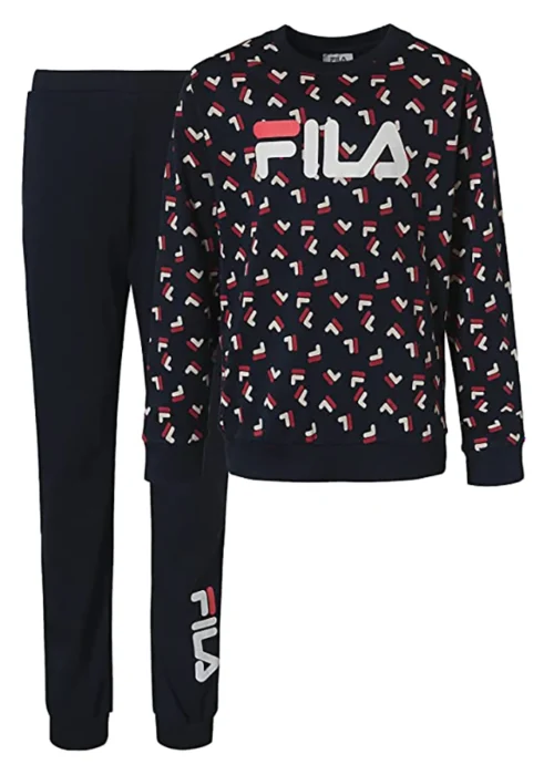 pigiama in cotone di colore blu con logo fila