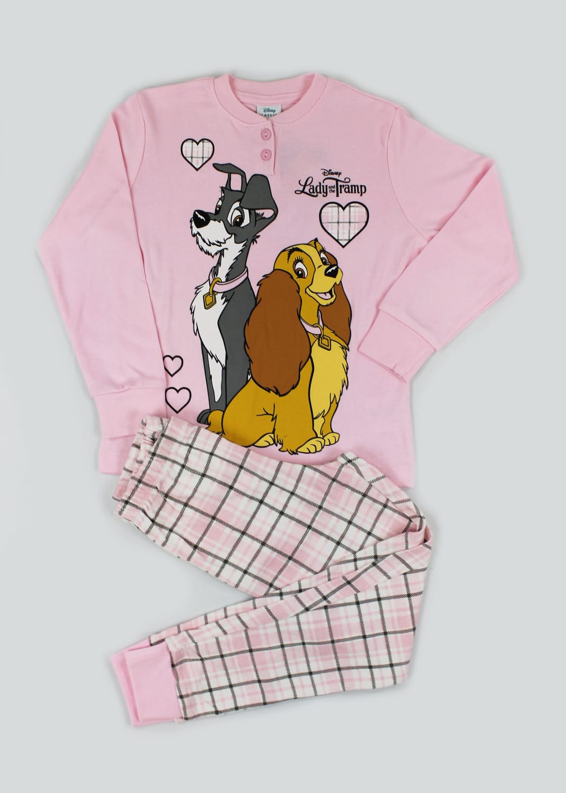 pigiama della disney di colore rosa con lilli ed il vagabondo