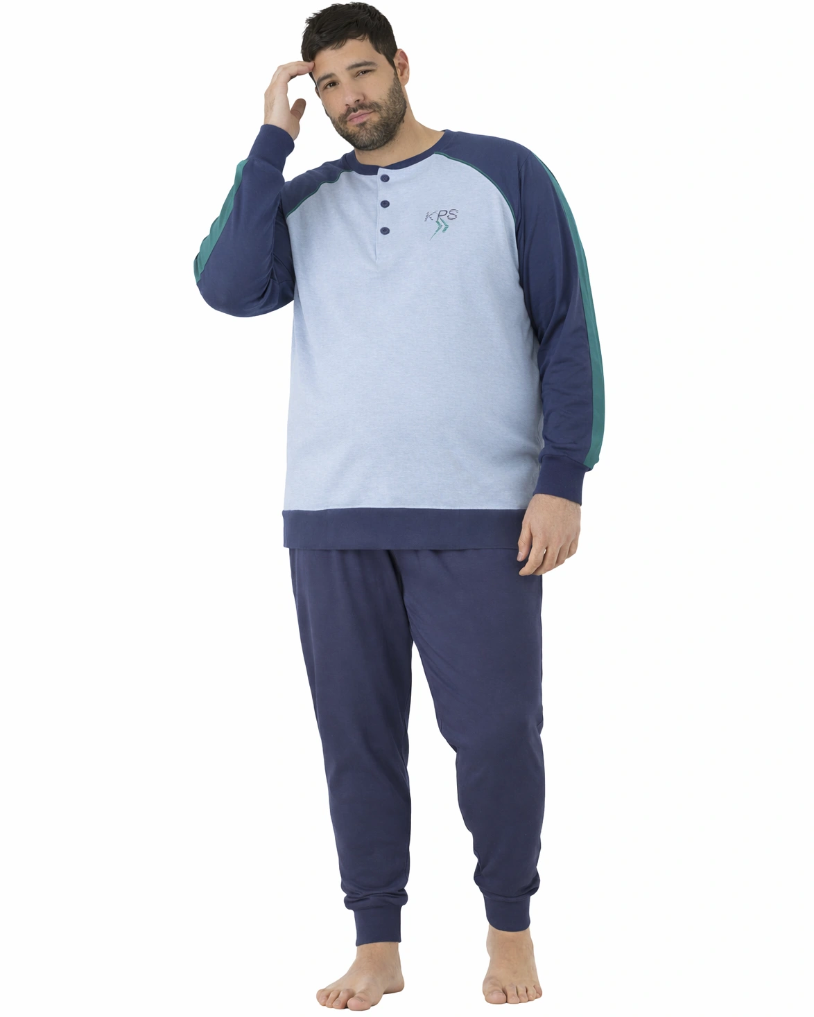 pigiama grigio e azzurro per uomo calibrato pigiamiamoci in cotone caldo