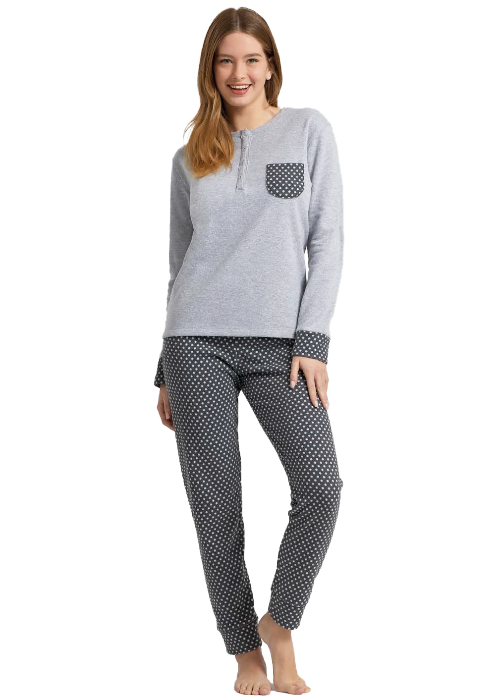 pigiama femminile a pois grigio