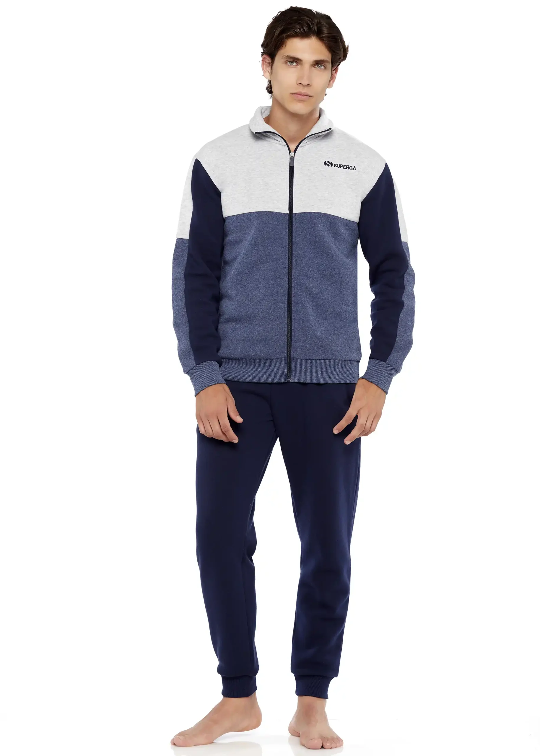 tuta felpata con zip colore denim