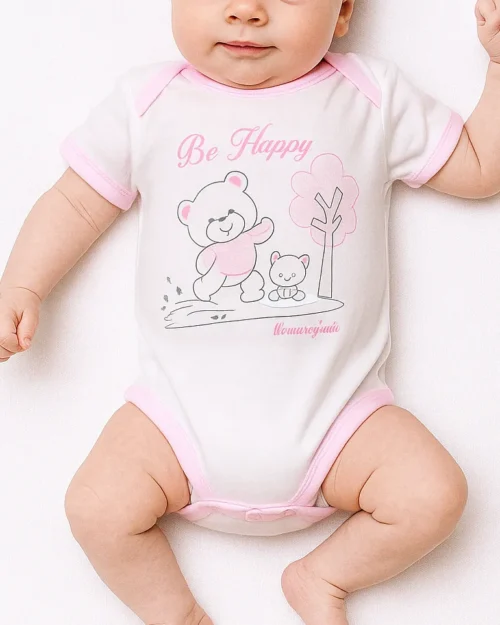 body neonato in cotone caldo mezza manica rosa