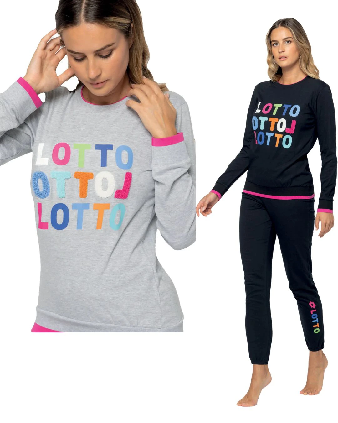 pigiama lotto femminile con scritta multicolor