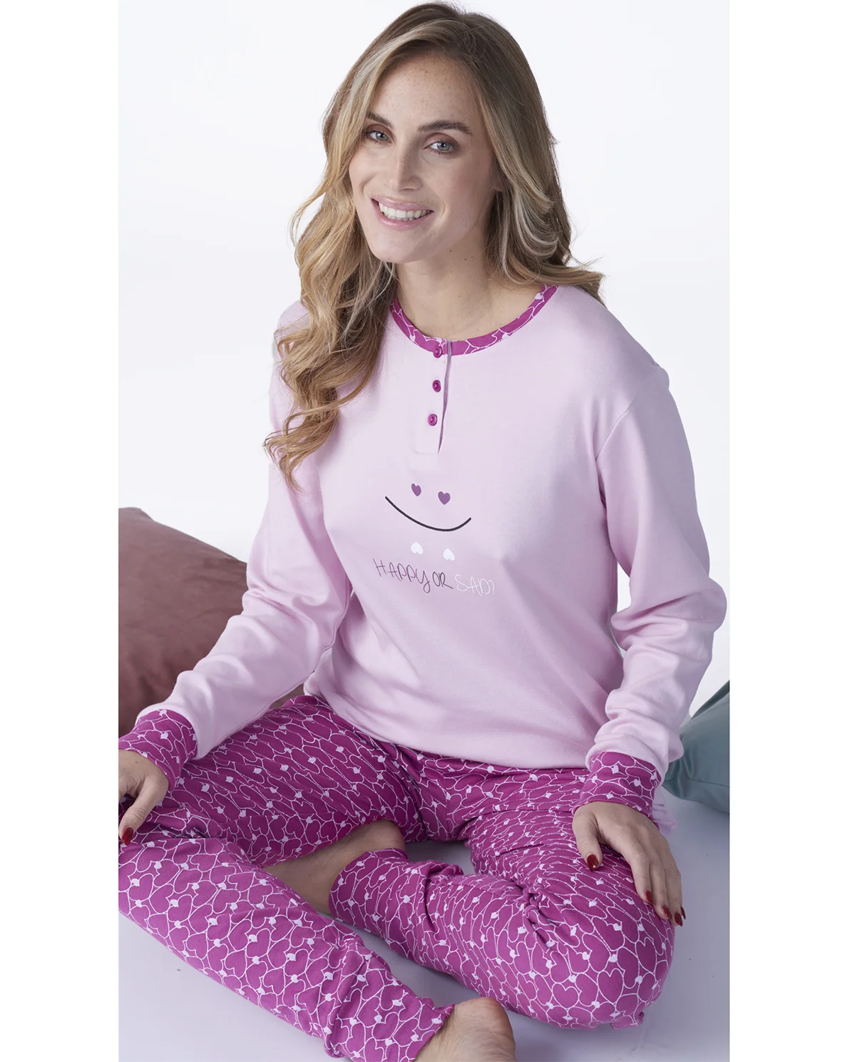 pigiama da donna in cotone colore rosa
