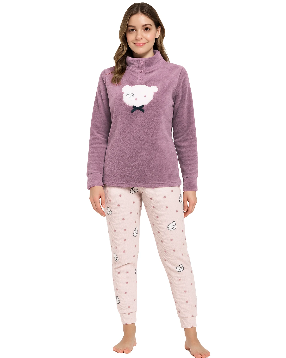 pigiama da donna in pile colore cipria