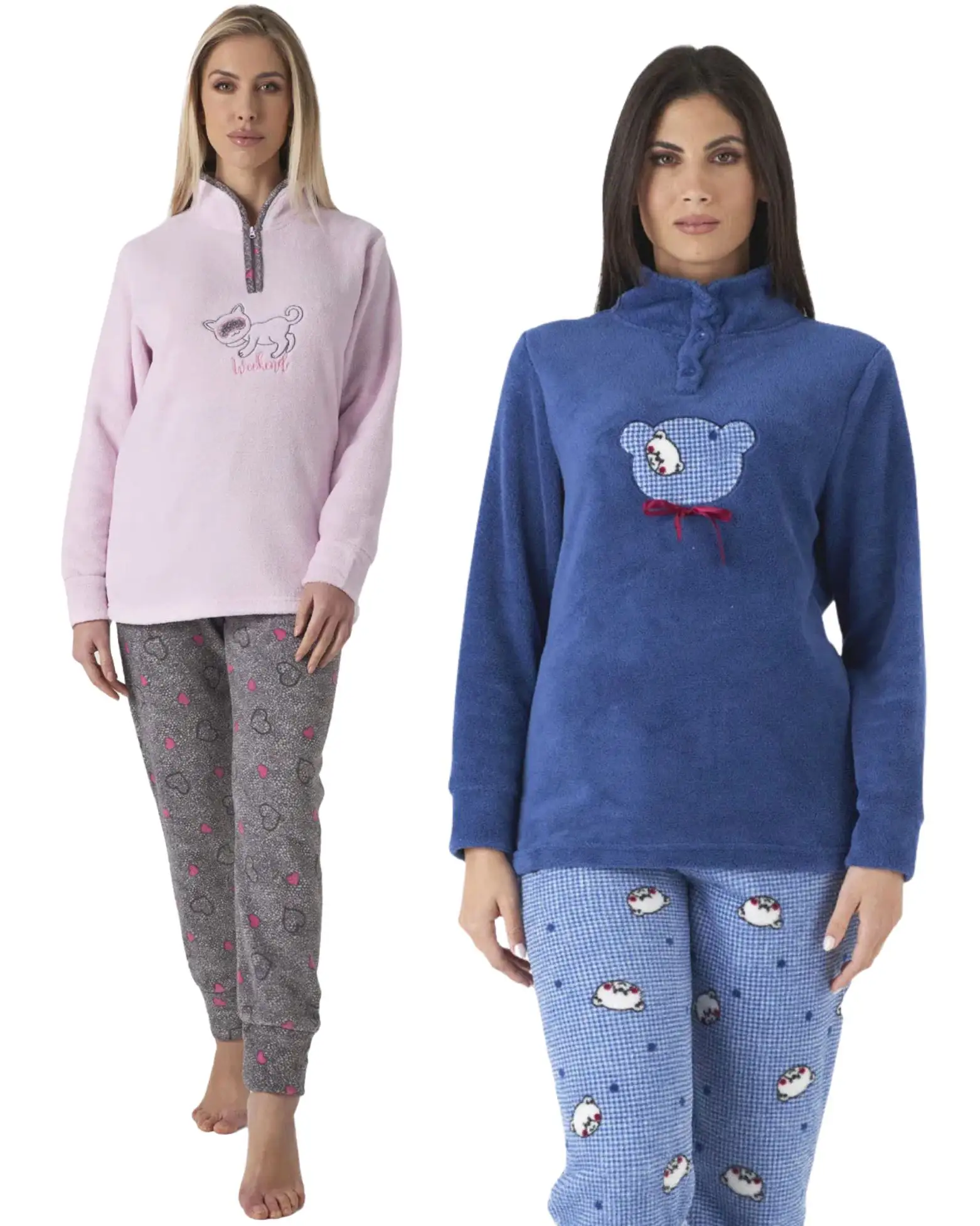 pigiama da donna in pile con animali