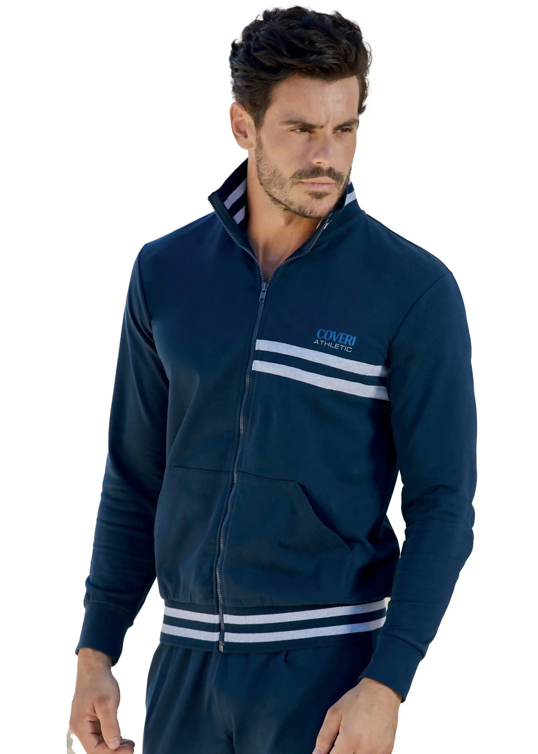 tuta con zip di colore blu di enrico coveri
