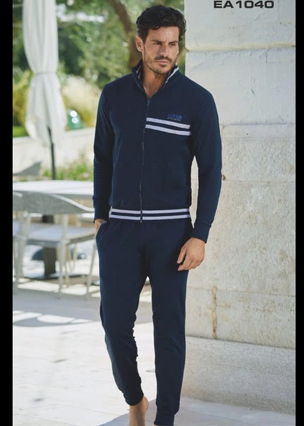 tuta in cotone con zip di colore blu da uomo