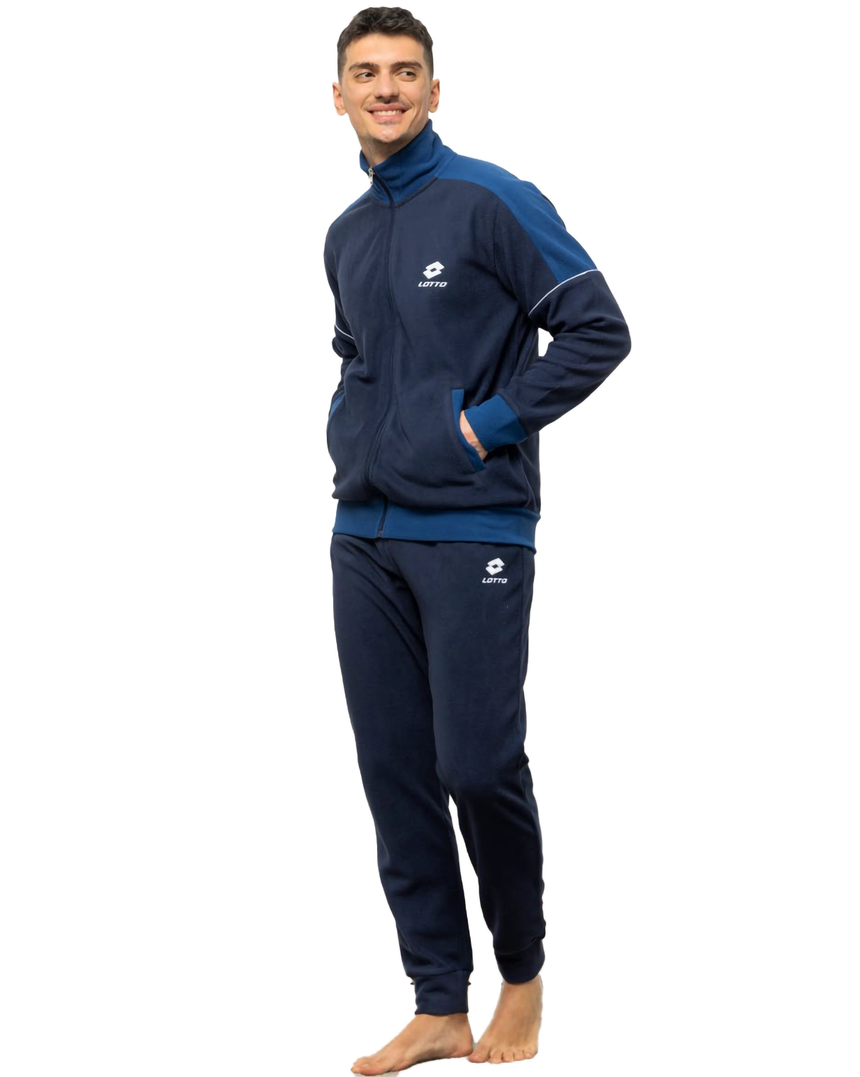 tuta con zip invernale colore blu con logo lotto bianco