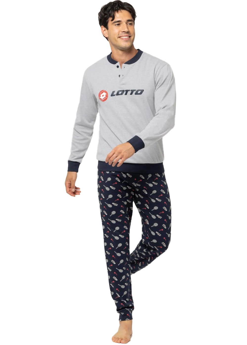 pigiama caldo in cotone a maniche lunghe con logo lotto