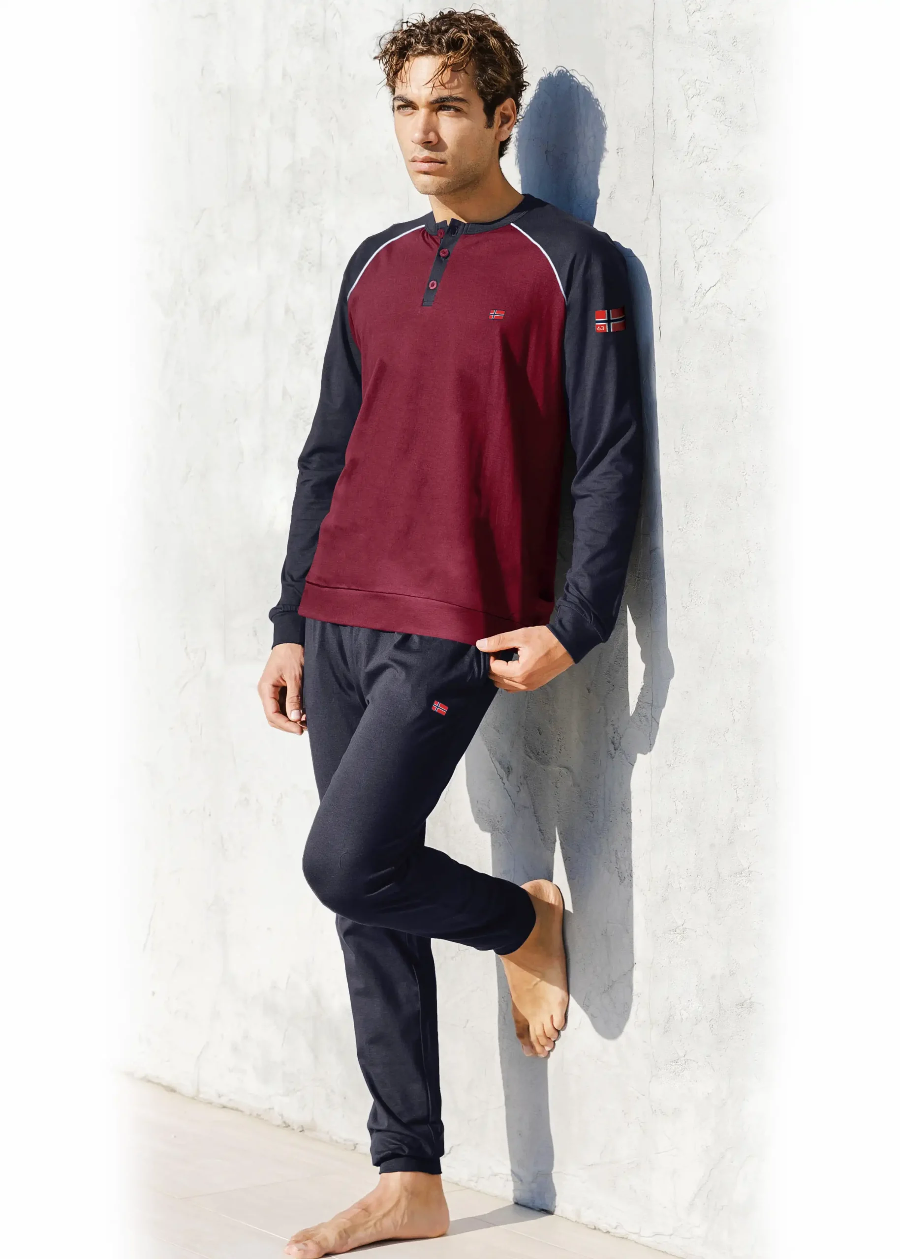 pigiama maschile bordeaux con logo norway nautical