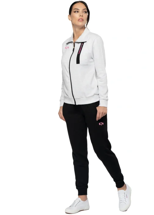 tuta con zip felpata con logo superga in rosa