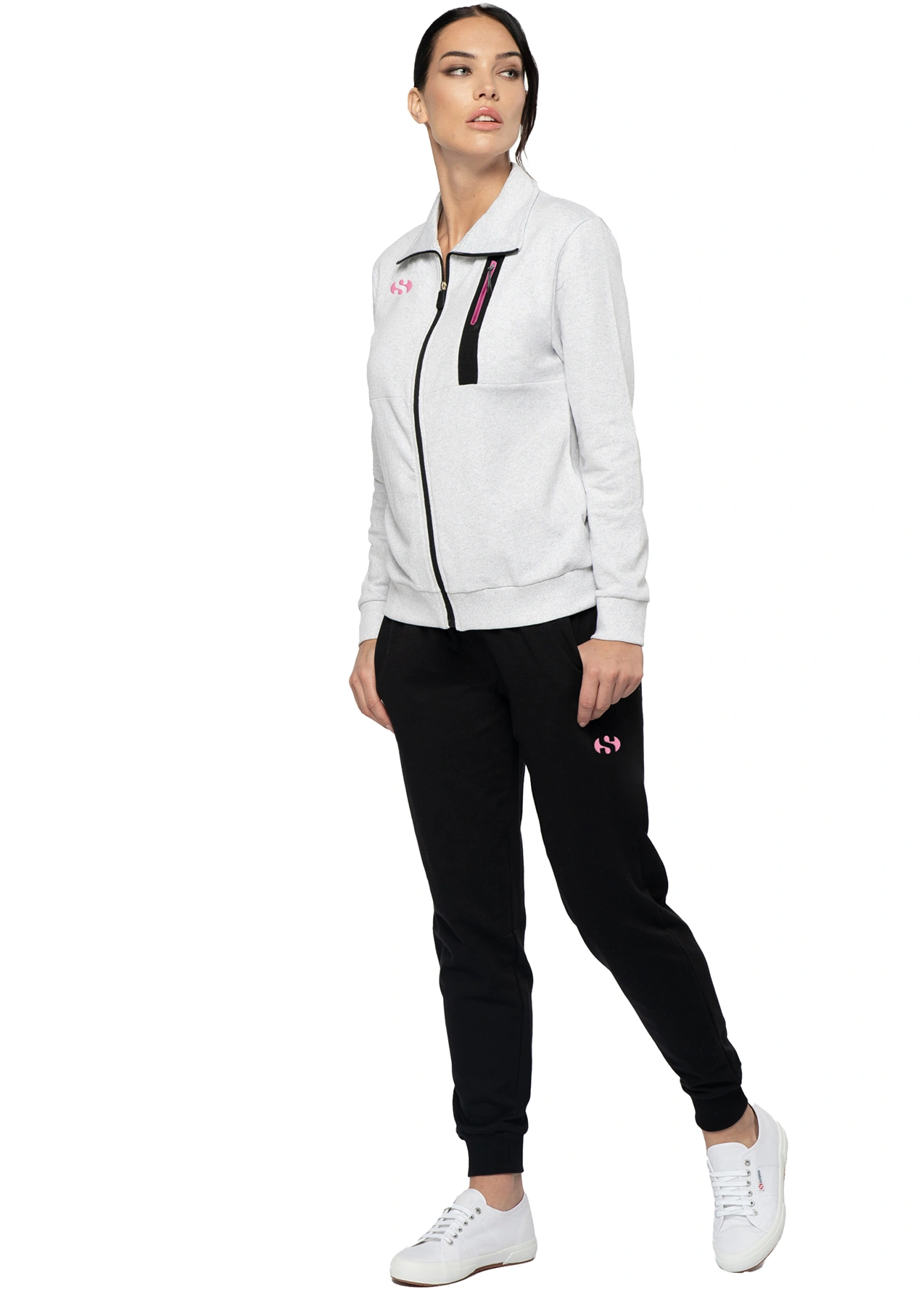 tuta con zip felpata con logo superga in rosa