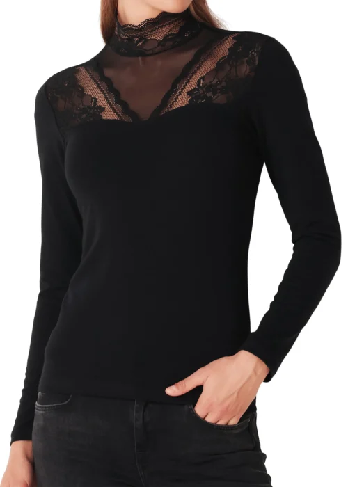 maglia lupetto a maniche lunghe in pizzo