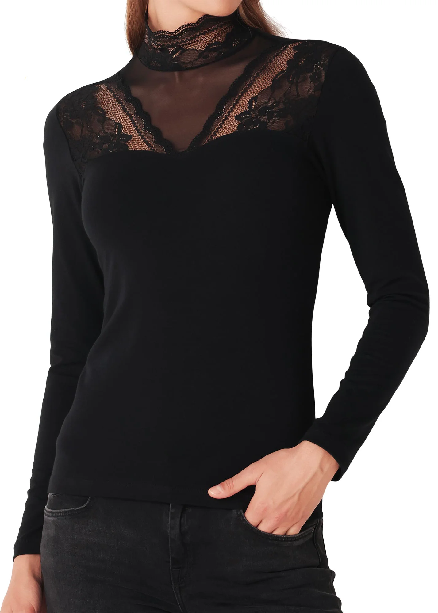maglia lupetto a maniche lunghe in pizzo