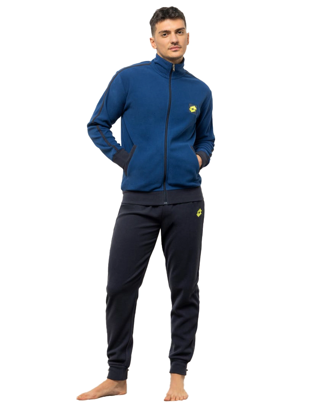 tuta invernale maschile bluette con logo lotto giallo