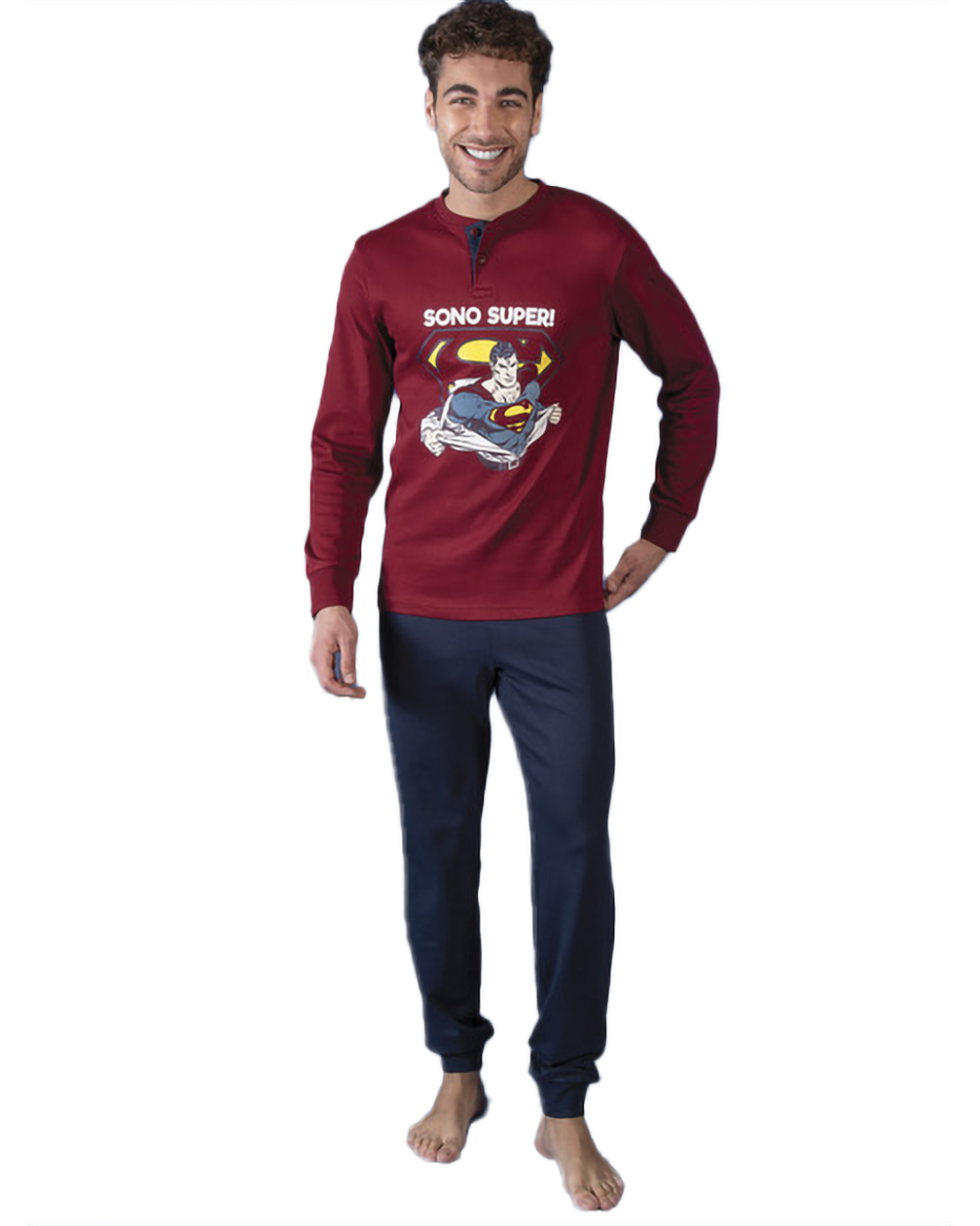pigiama maschile con superman colore bordeaux