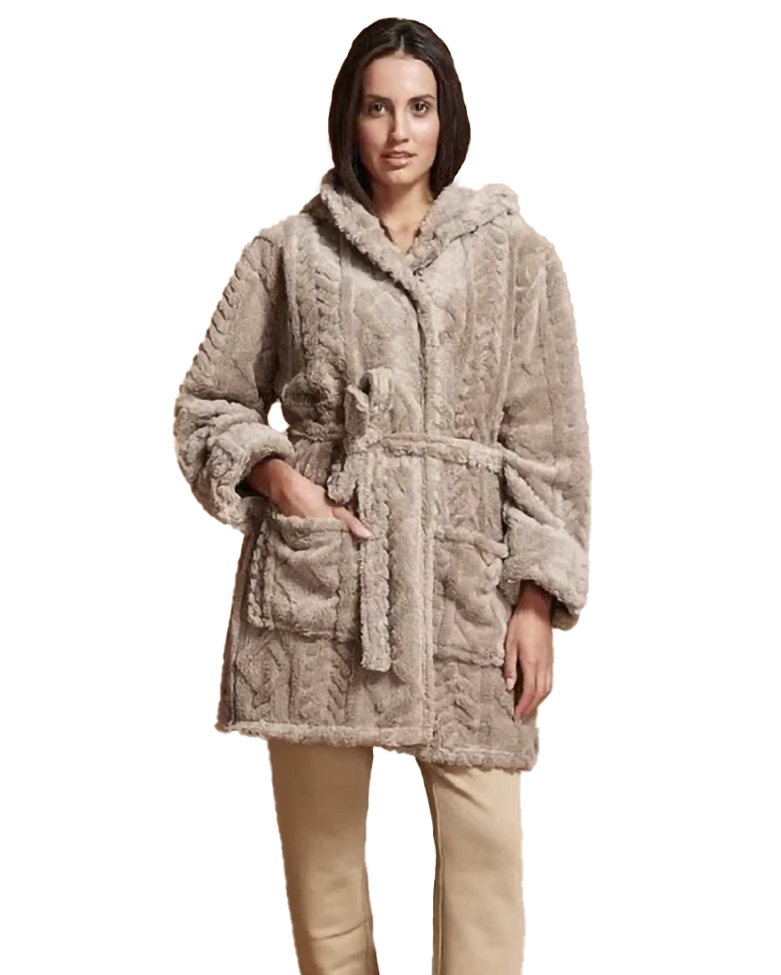 vestaglia THUN da donna in pile colore tortora