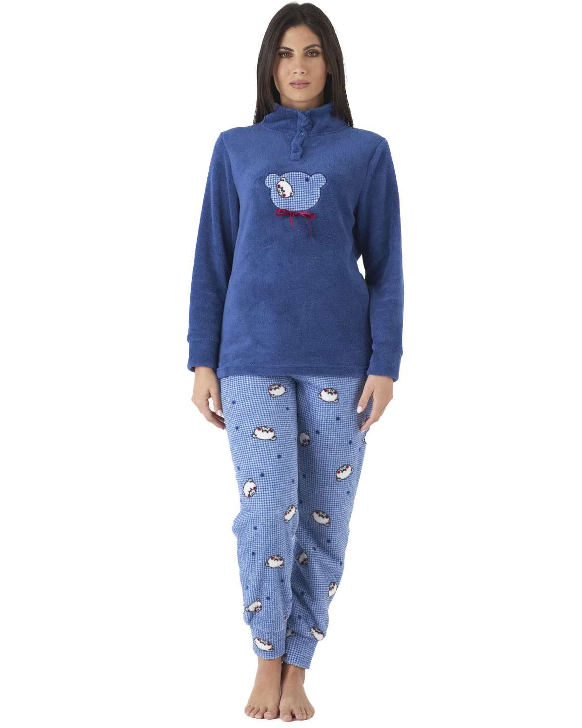 pigiama femminile in pile colore blu con orsetto