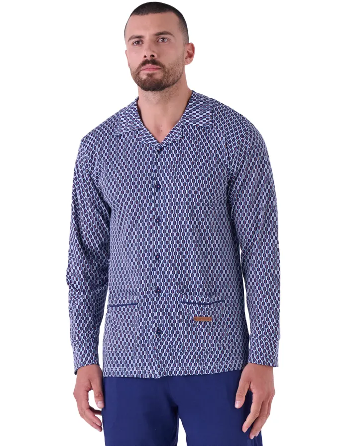 pigiama a maniche lunghe con bottoni colore blu navy