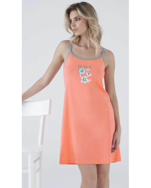 camicia da notte in cotone con scritta bali