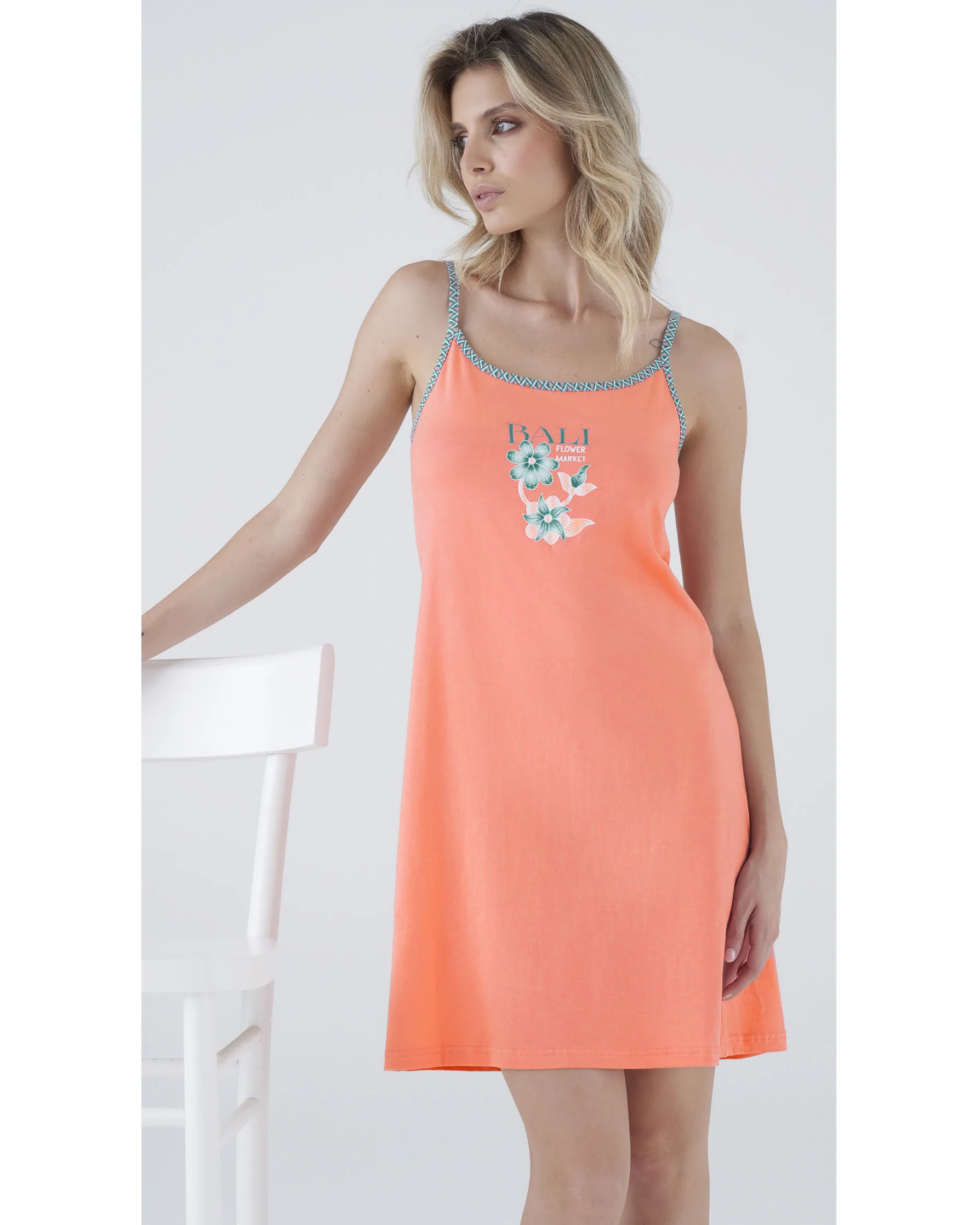 camicia da notte in cotone con scritta bali