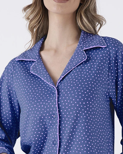 pigiama caldo in cotone da donna colore bluette