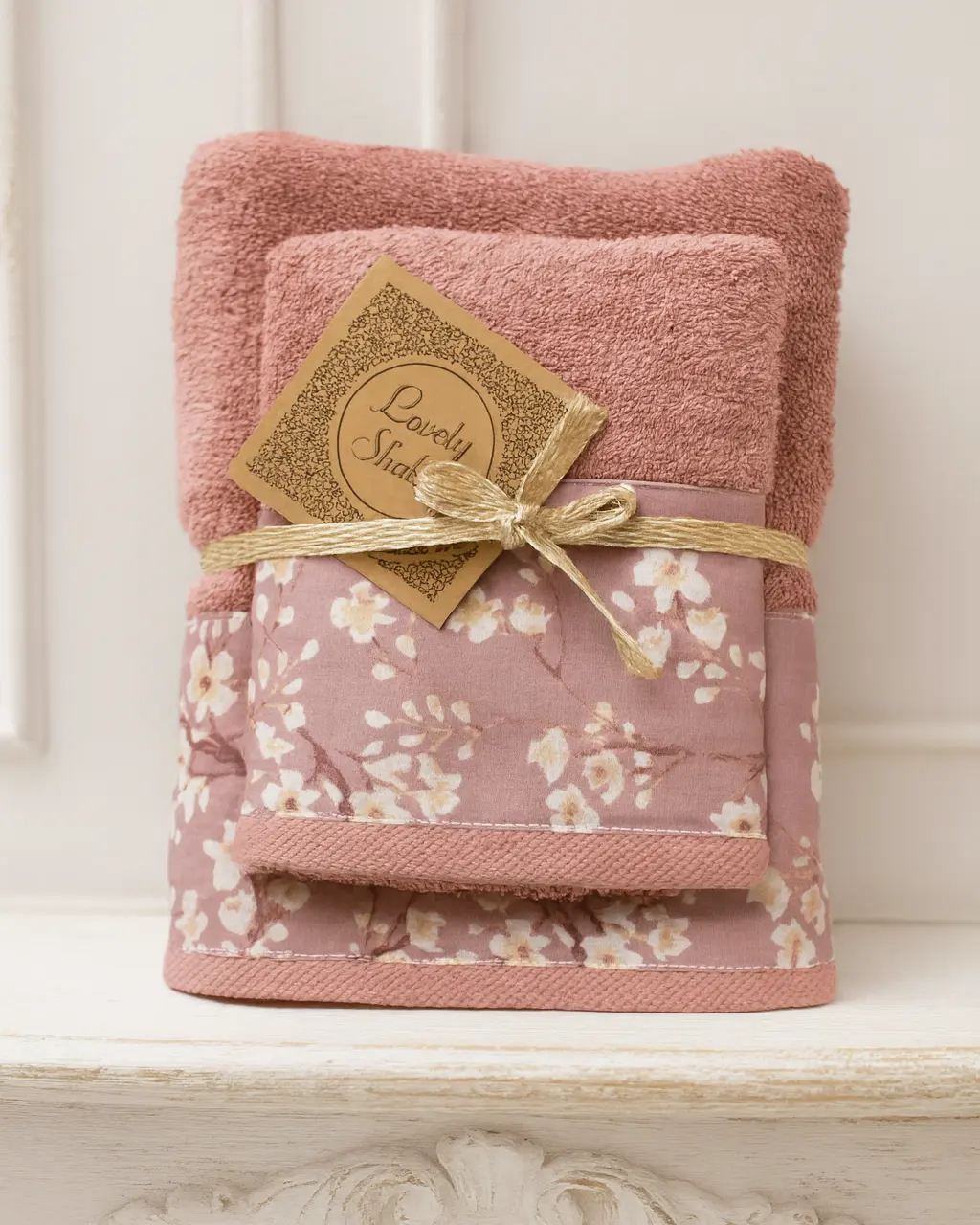 set di asciugamani spugna shabby color cipria