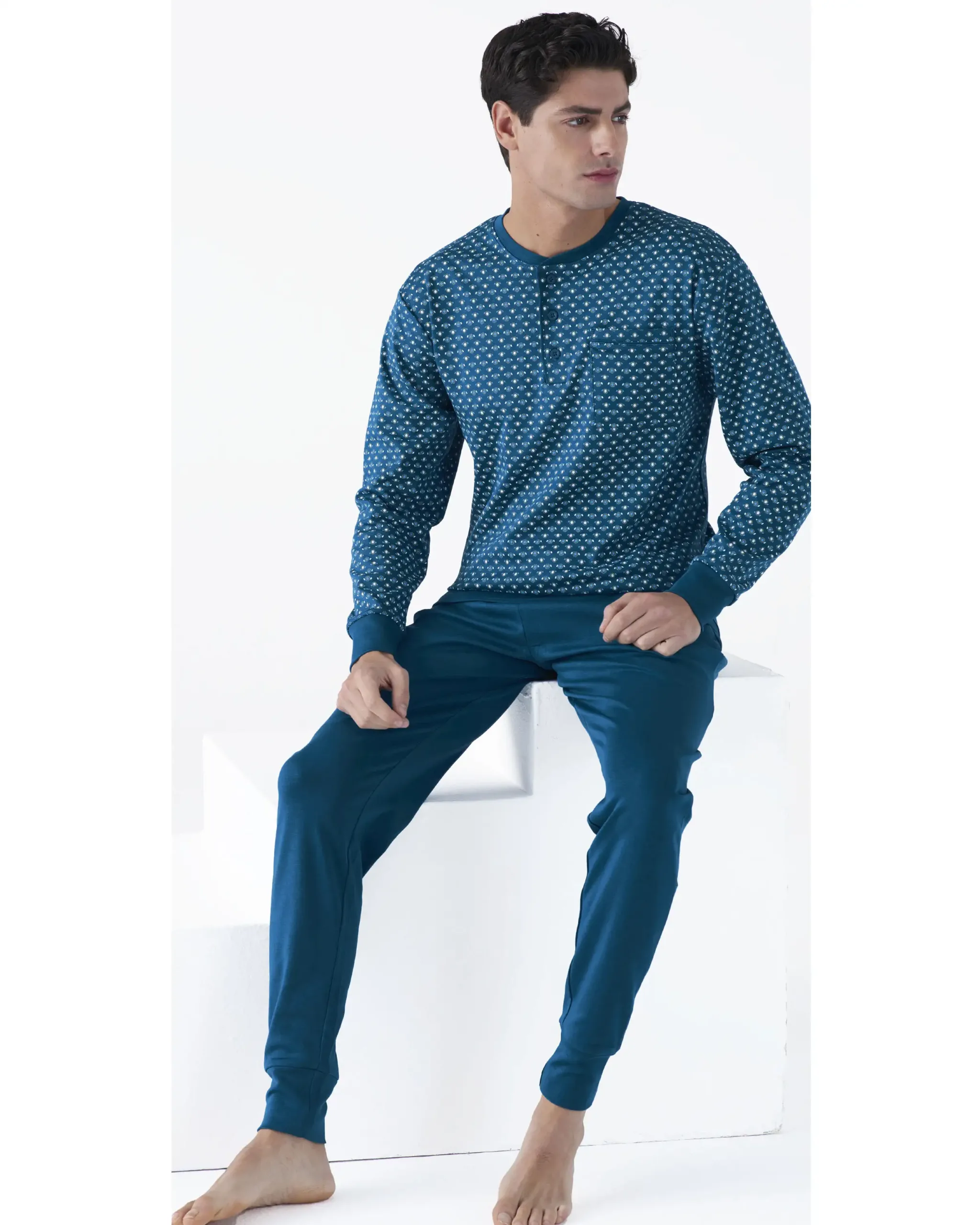 pigiama calibrato uomo caldo in cotone blu