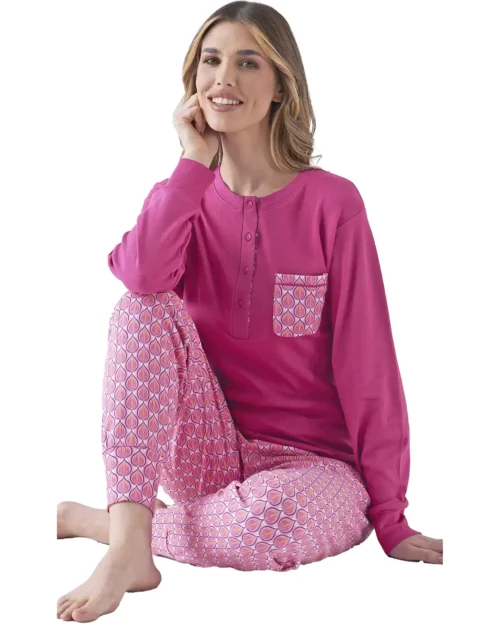 pigiama donna rosa caldo in cotone